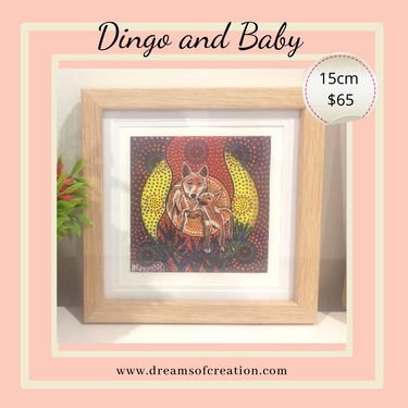 'Dingo and Baby' 15cm Framed CANVAS PRINT by Mirree Contemporary Aboriginal Art
